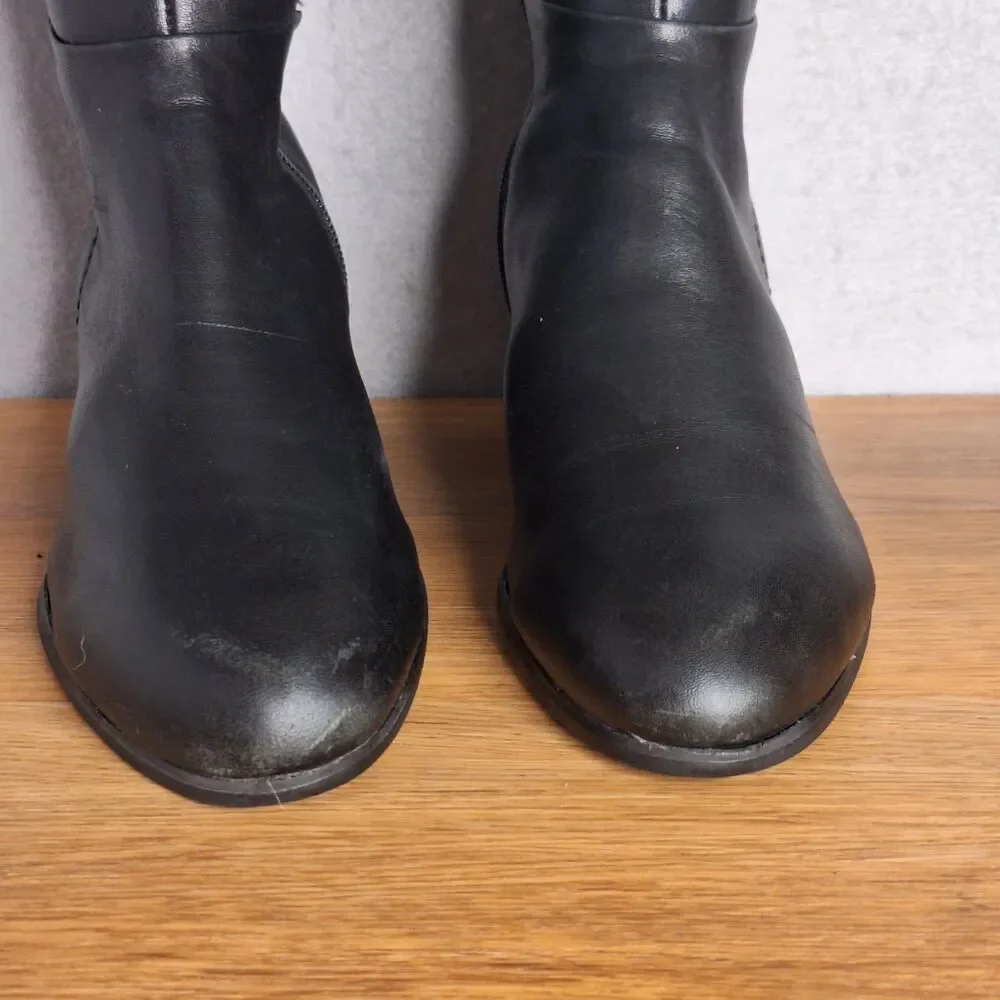 Vionic Tahlia Women’s 7.5 Black Leather Knee High Boots Almond Toe Zip Tall